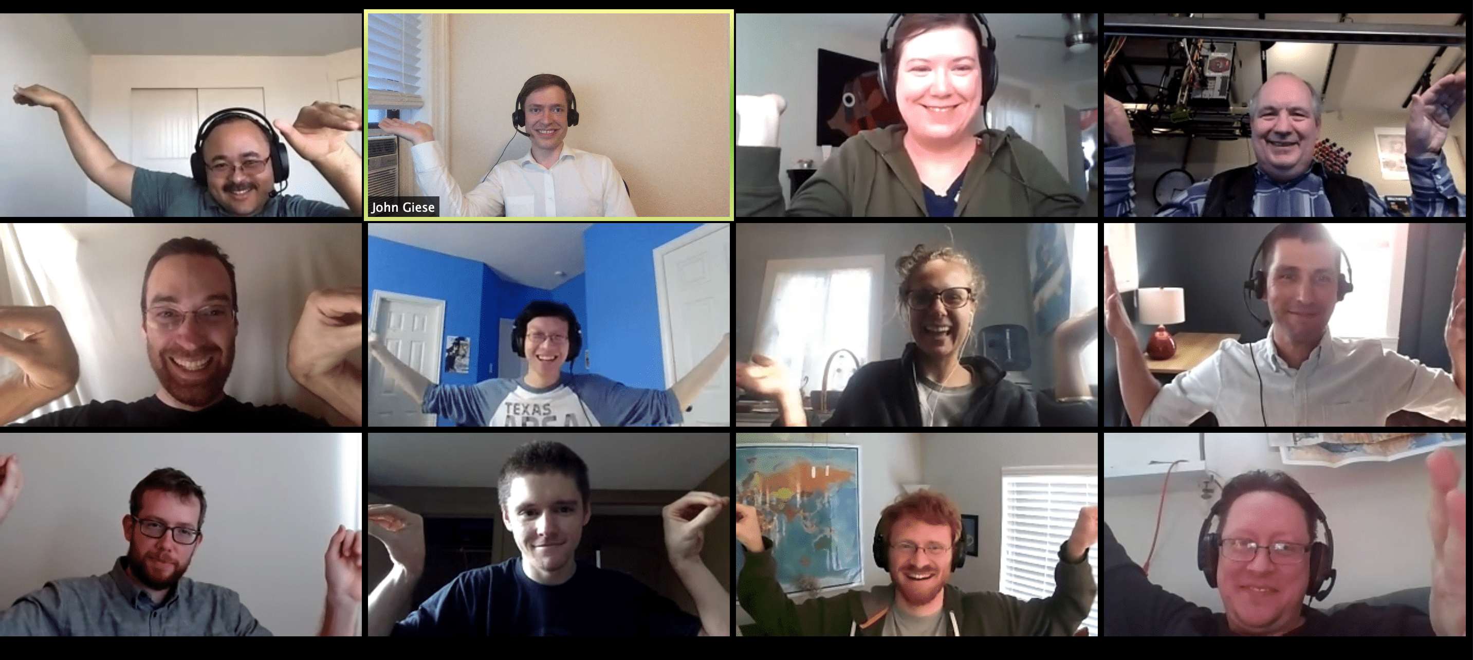Photo of all 12 of us 'holding hands' on a zoom call in 2020.