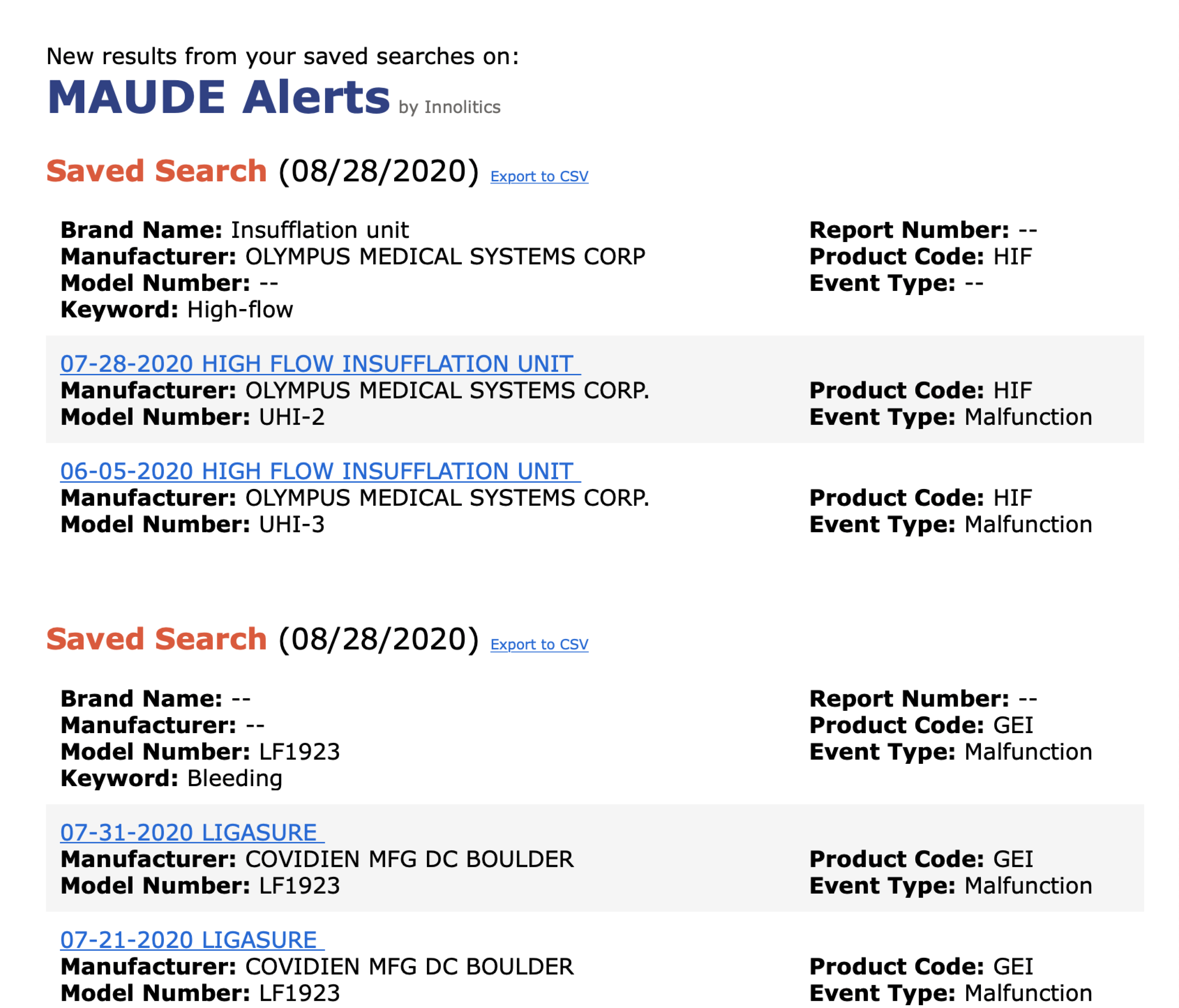 Figure 3: MAUDE Alerts email update